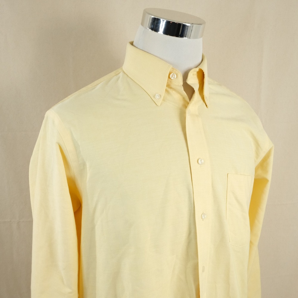 Stafford 16 34/35 Classic Fit Oxford Dress Shirt Yellow Cotton Blend Mens